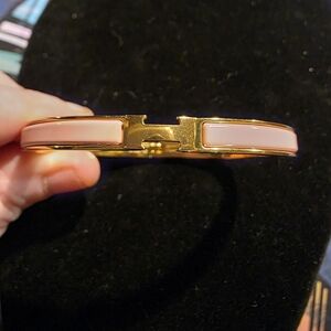 USED.. .Gold and Pink Enamel Hermes Bangle